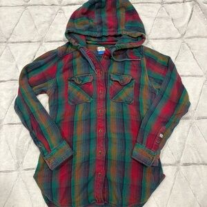 Kavu Outdoor Hiking Active Button Down Hooded Shirt Women’s Sz S Colorful